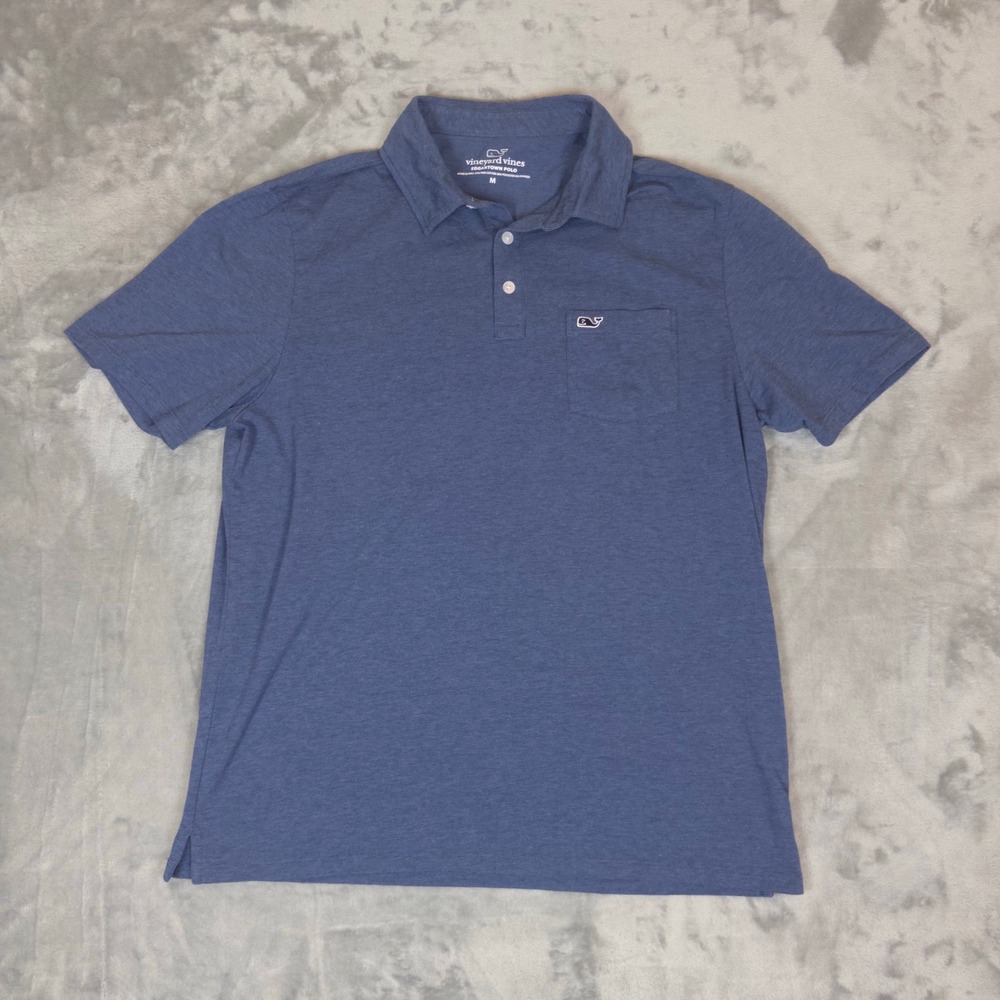 Vineyard Vines Edgartown Polo Mens Medium Blue Short Sleeve Pima Cotton Stretch